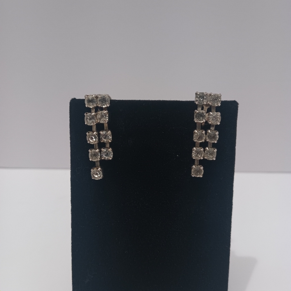 Vintage Silver Clear Crystal Like Drop Earrings